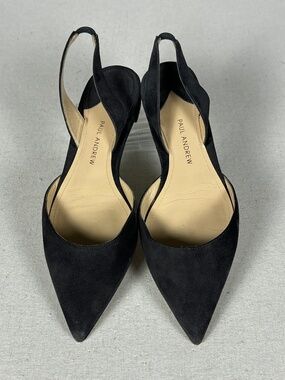 Paul Andrew Rhea Black Suede Slingback d'Orsay Pointed Toe Flats 36
